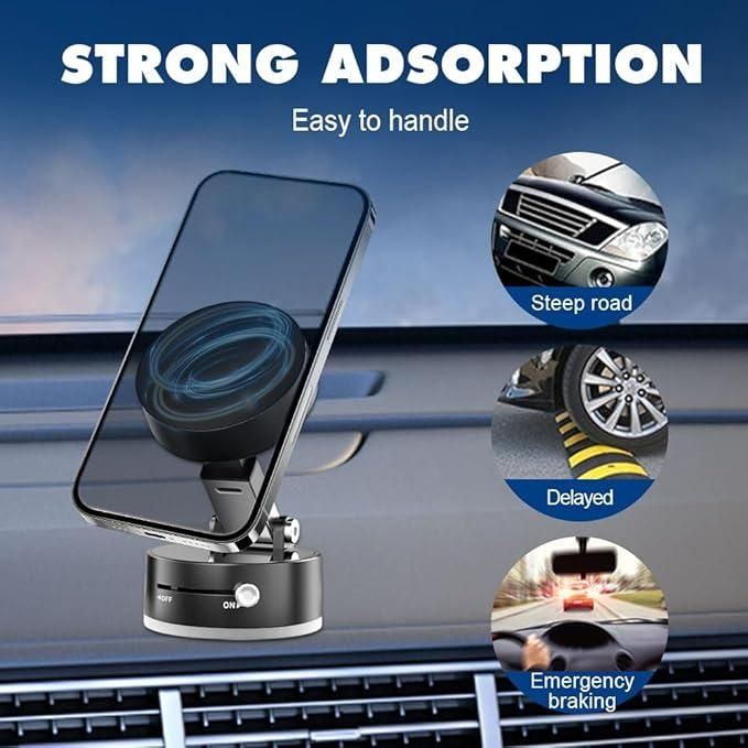 Vacuum Magnetic Suction Phone Holder – 360° Strong Grip, Foldable Design