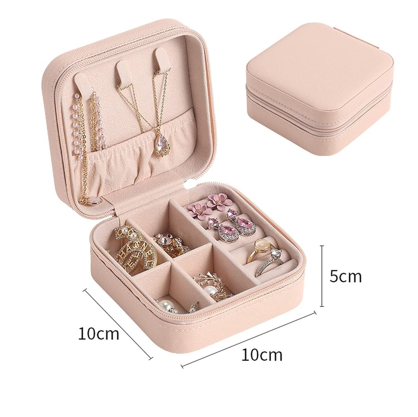 Portable Travel Jewellery Organizer – PU Leather Pouch (Assorted, Pink)