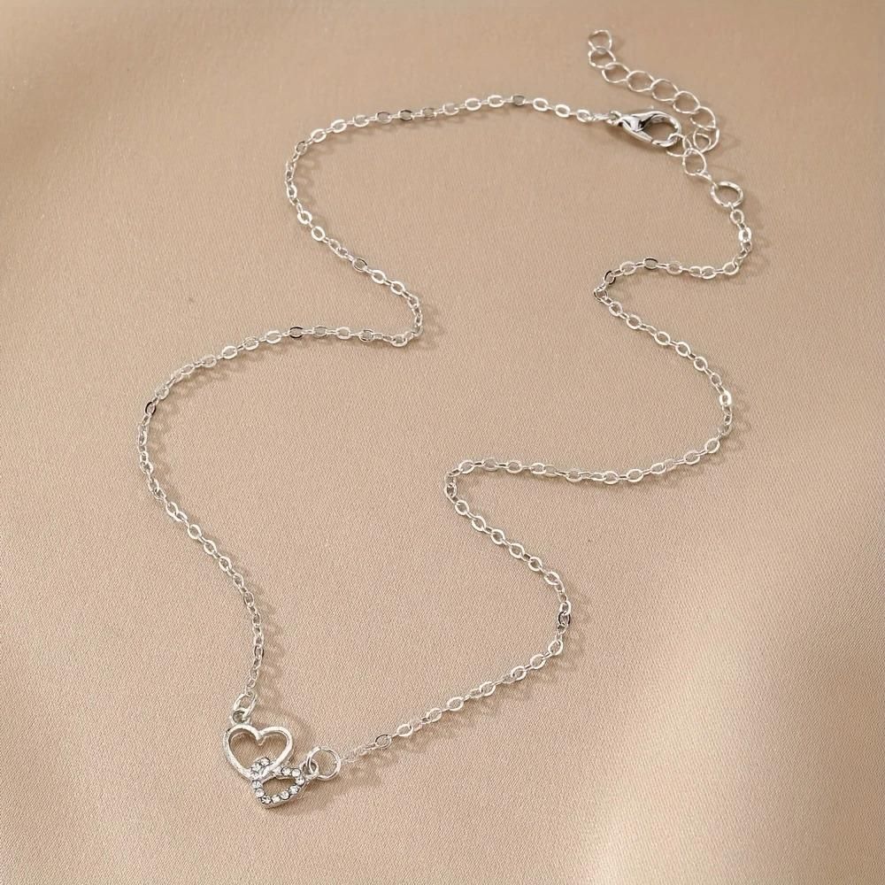 Women's Dual Heart Pendant with Chain | Silver-Plated Alloy Necklace | Elegant Gift Jewelry