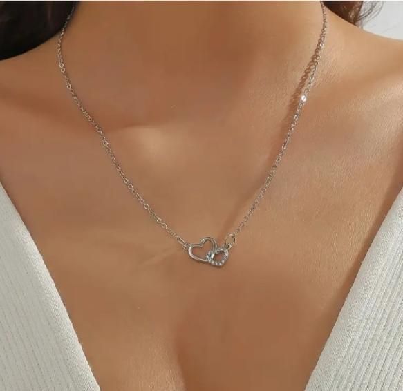 Women's Dual Heart Pendant with Chain | Silver-Plated Alloy Necklace | Elegant Gift Jewelry