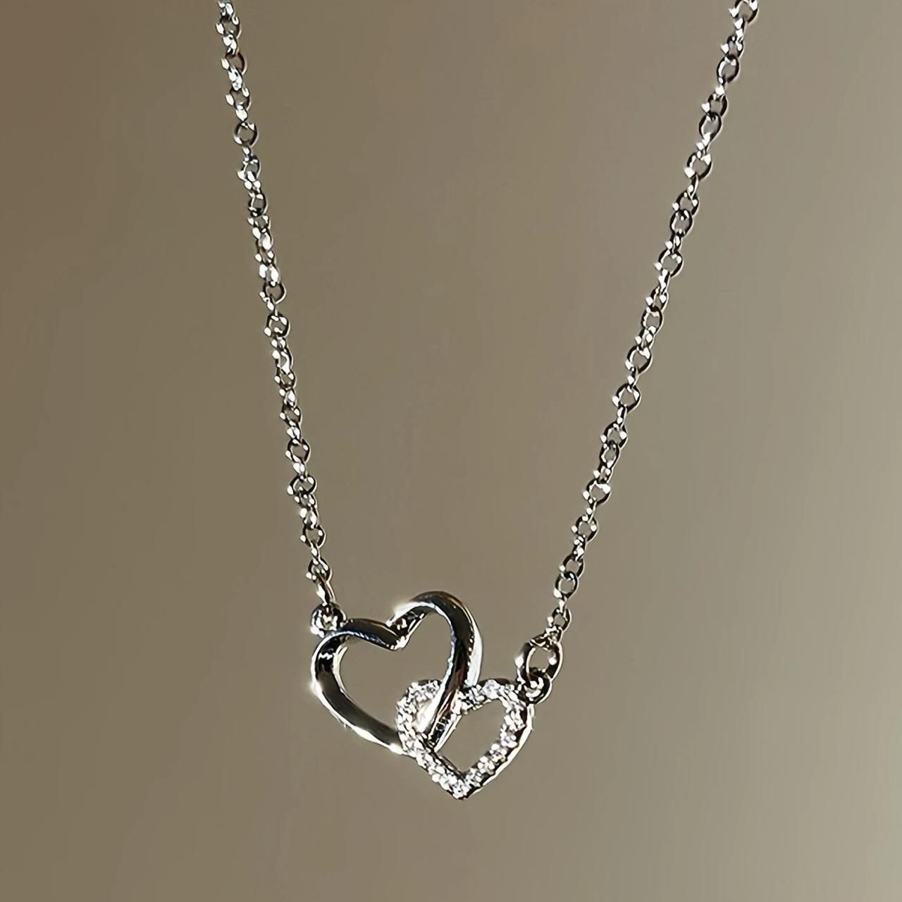 Women's Dual Heart Pendant with Chain | Silver-Plated Alloy Necklace | Elegant Gift Jewelry
