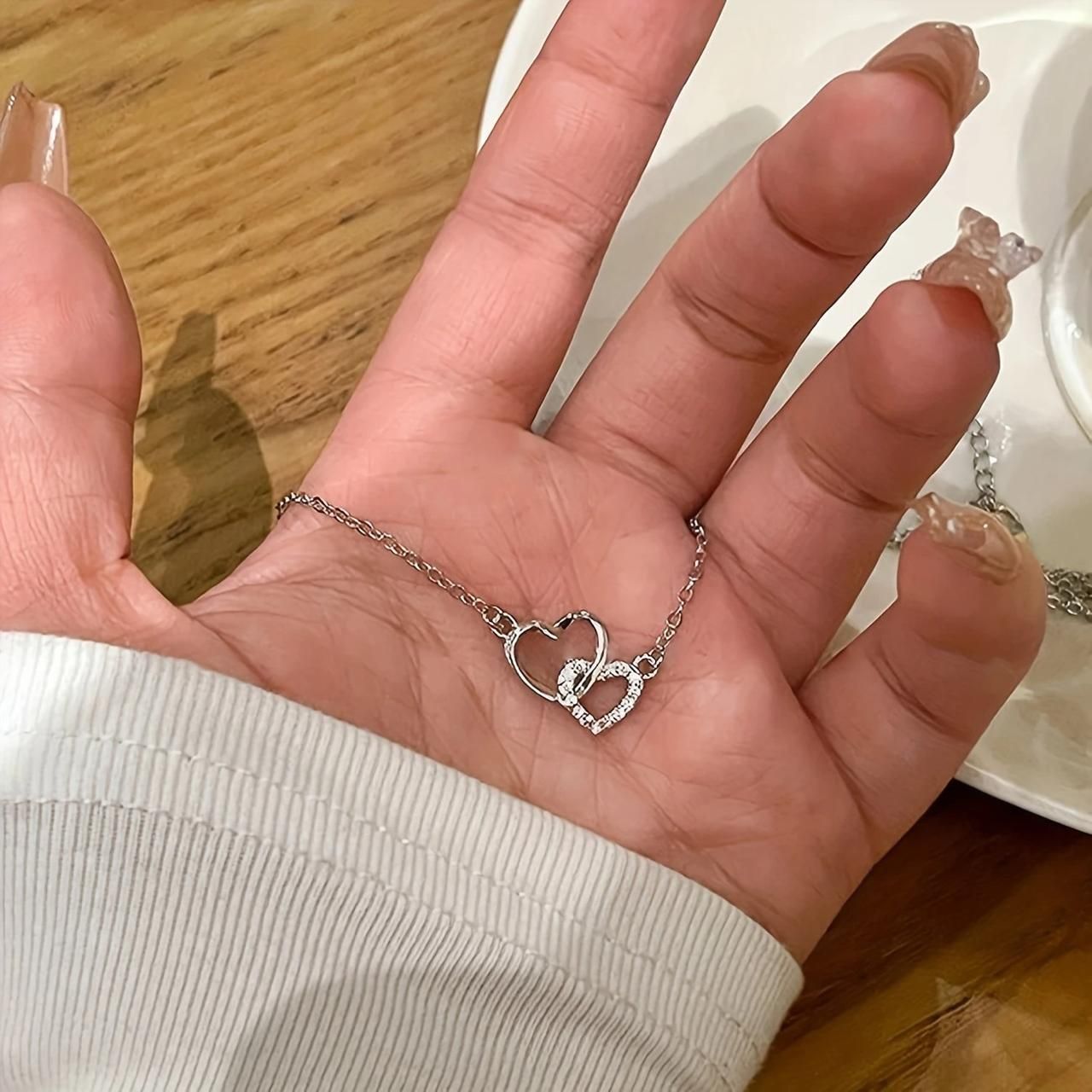 Women's Dual Heart Pendant with Chain | Silver-Plated Alloy Necklace | Elegant Gift Jewelry