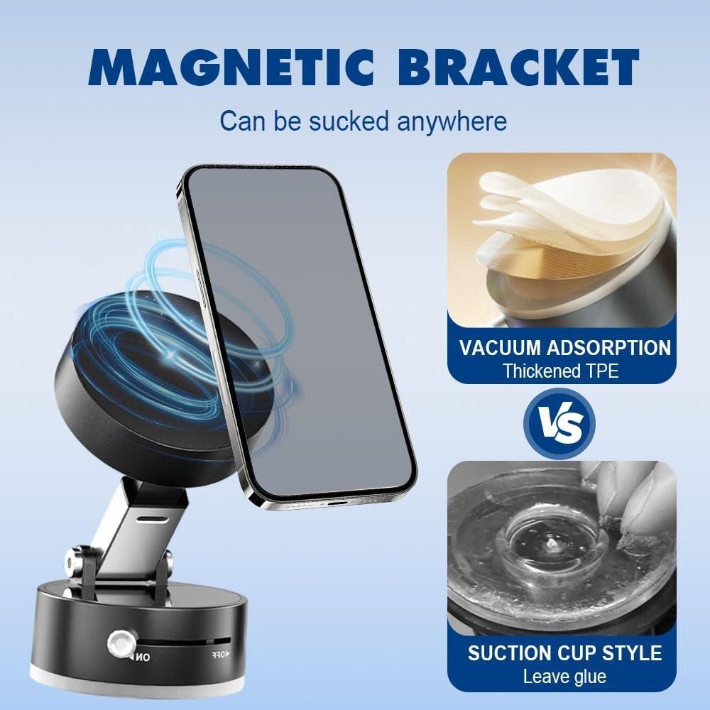 Vacuum Magnetic Suction Phone Holder – 360° Strong Grip, Foldable Design