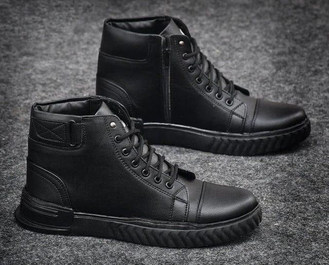 Men’s Korean Style High Top Casual Shoes (Black)
