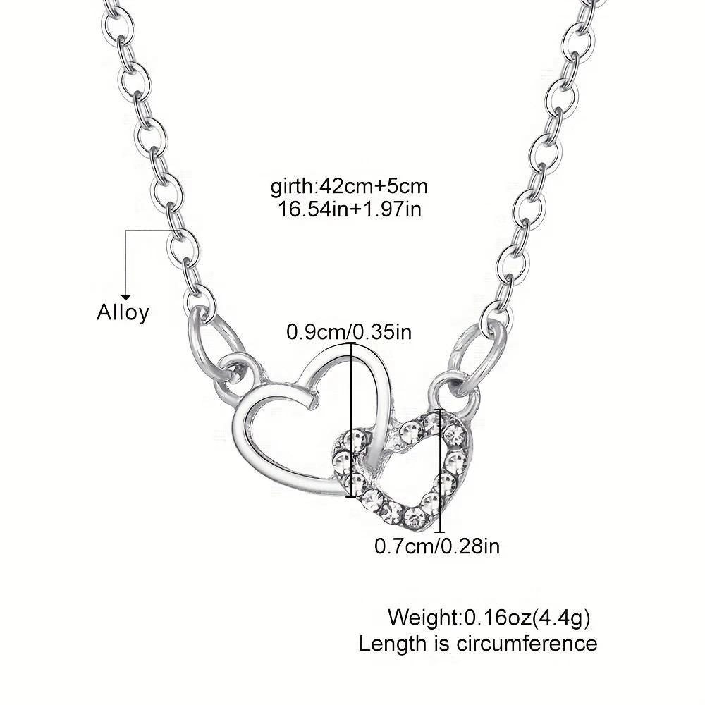Women's Dual Heart Pendant with Chain | Silver-Plated Alloy Necklace | Elegant Gift Jewelry