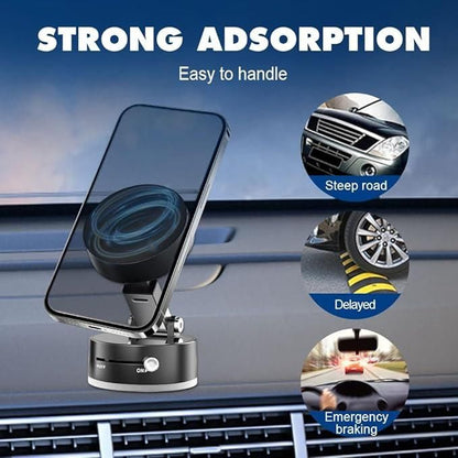 Vacuum Magnetic Suction Phone Holder – 360° Strong Grip, Foldable Design