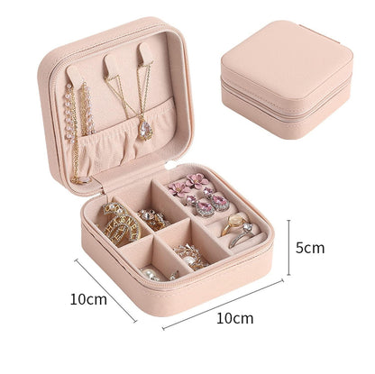 Portable Travel Jewellery Organizer – PU Leather Pouch (Assorted, Pink)