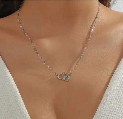 Women's Dual Heart Pendant with Chain | Silver-Plated Alloy Necklace | Elegant Gift Jewelry