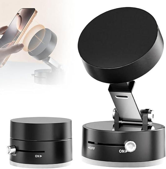 Vacuum Magnetic Suction Phone Holder – 360° Strong Grip, Foldable Design