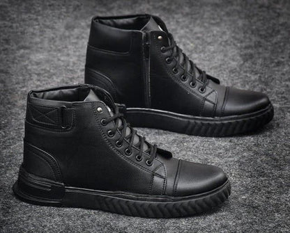 Men’s Korean Style High Top Casual Shoes (Black)