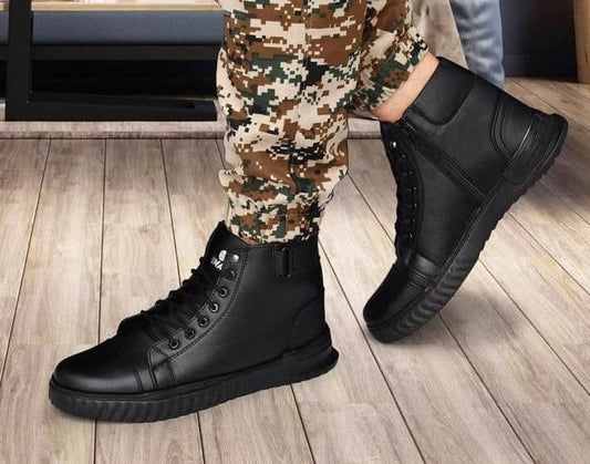 Men’s Korean Style High Top Casual Shoes (Black)